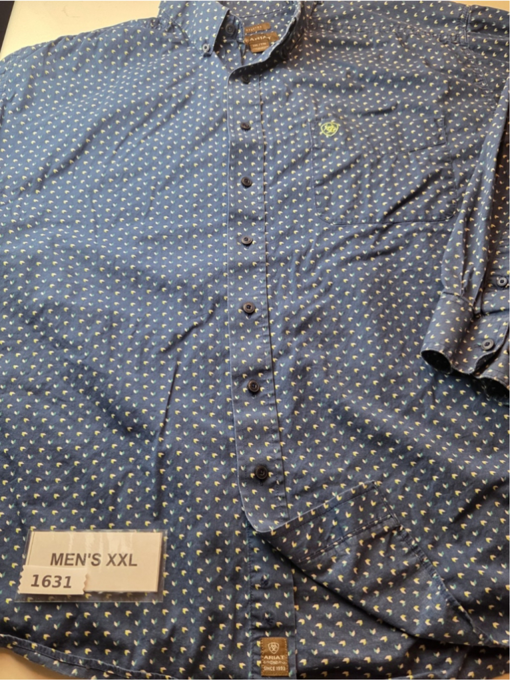 Ariat Stretch Men's XXL Blue Geometric Print Long Sleeve Button Shirt 1631